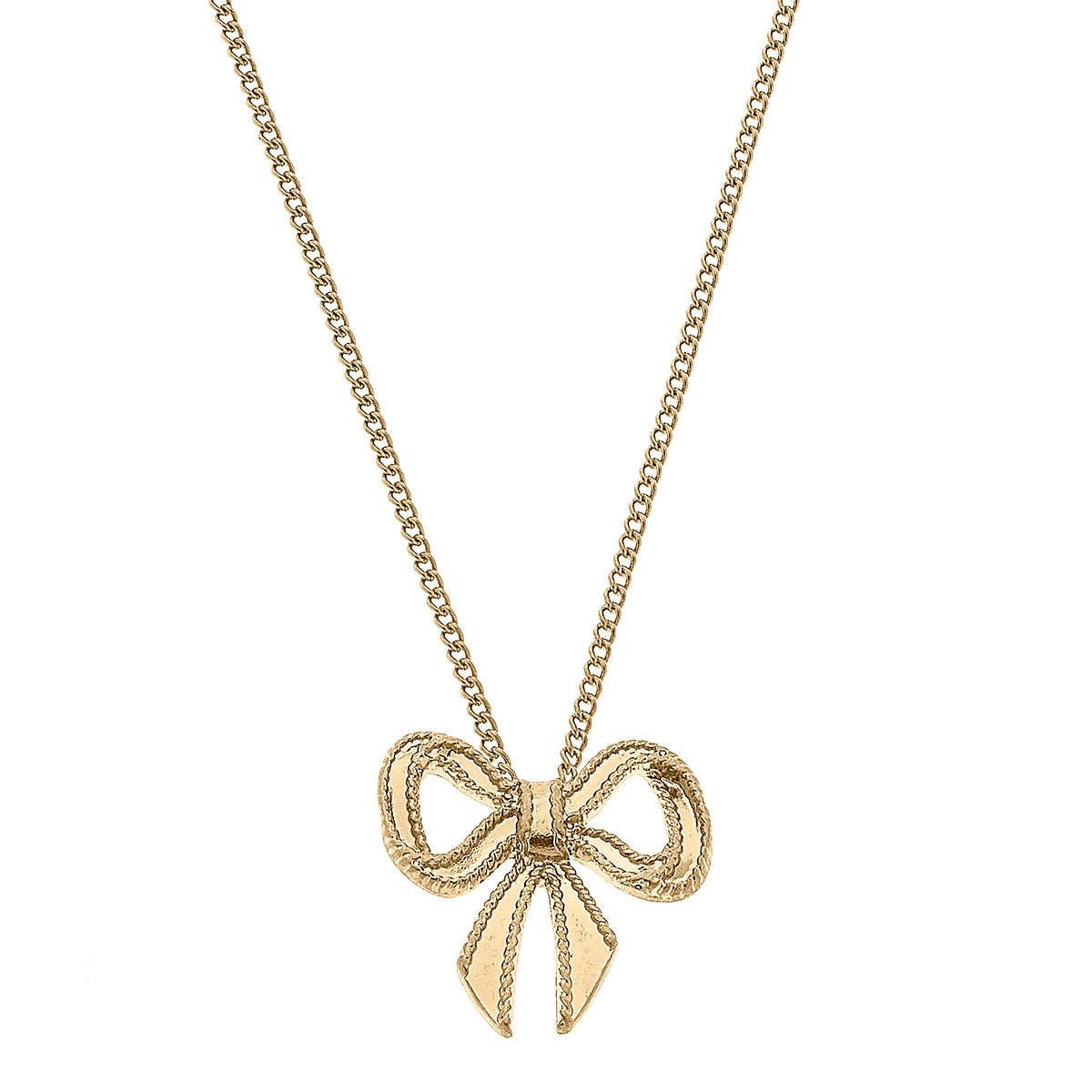 Dominique Bow Pendant Necklace in Worn Gold - Josephs Department Store