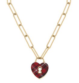 CANVAS Style Monclér Tartan Heart Padlock Necklace in Red