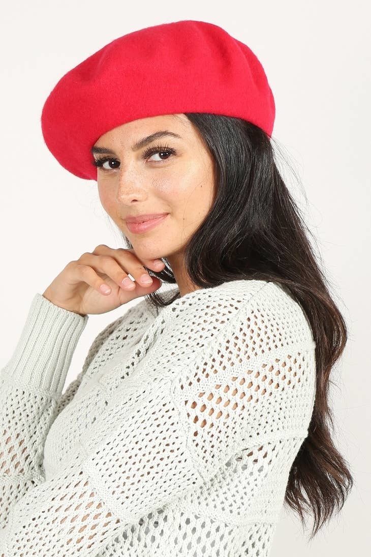Fashion City Wool Blend Beret Hats, Red