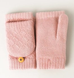Fashion City Solid Knit Convertible Fingerless Mittens Gloves, Lt Pink, One Size