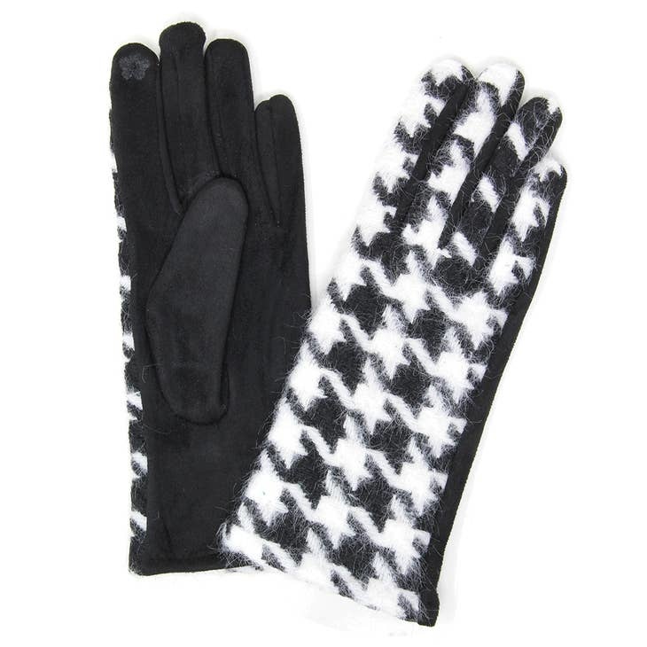 Fashion City Houndstooth Pattern Smart Touch Gloves, Black, One Size