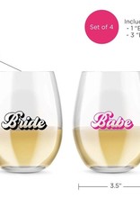 Kate Aspen 15 oz. Stemless Wine Glass - Retro Bride & Babe (Set of 4)