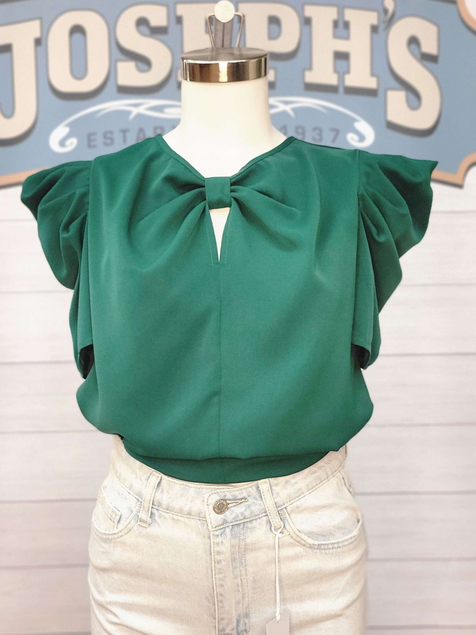 Structured Puff Sleeve Blouse, Green