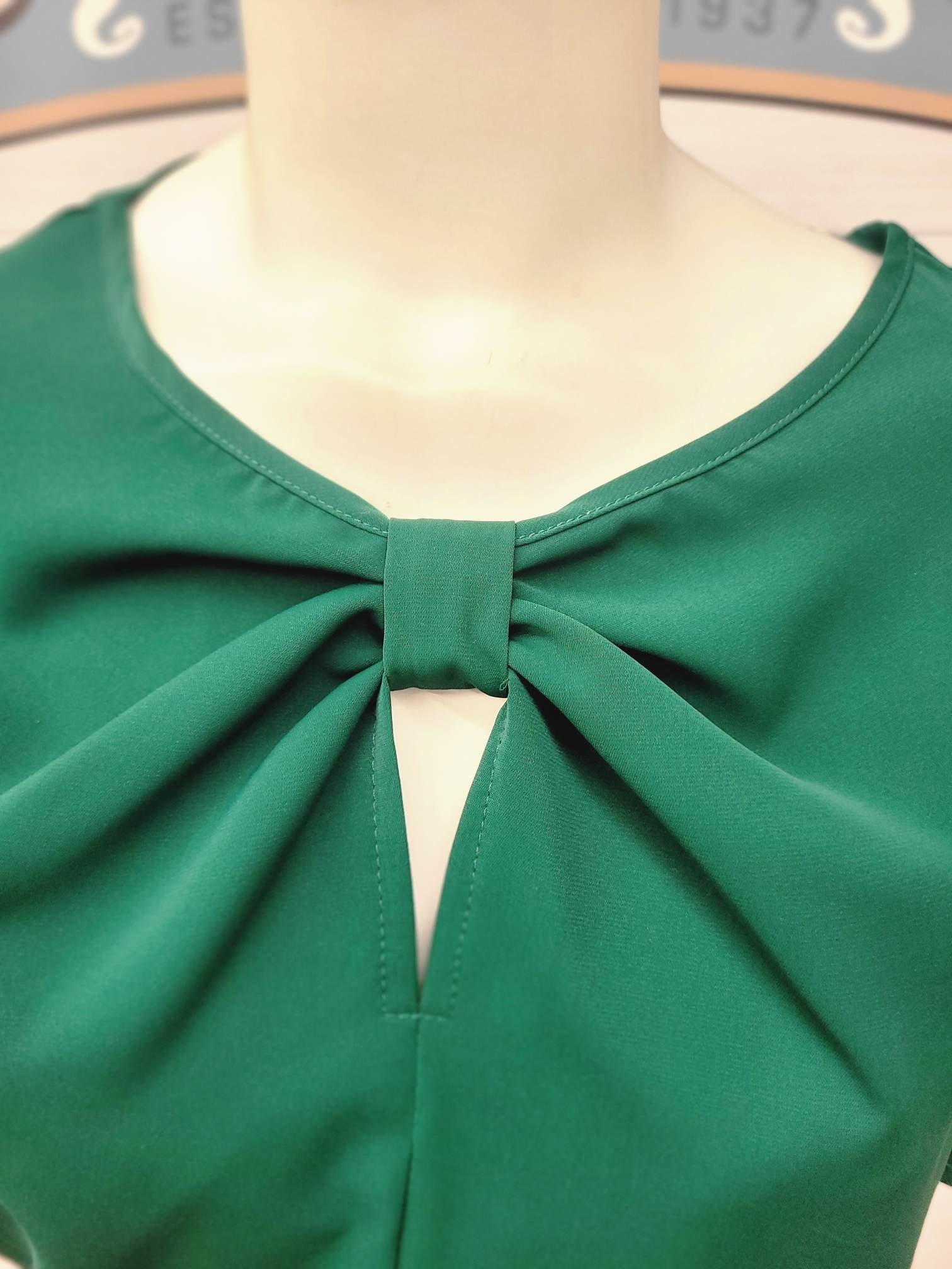 Structured Puff Sleeve Blouse, Green
