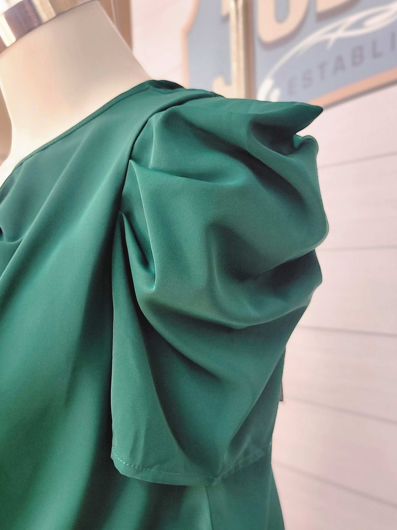 Structured Puff Sleeve Blouse, Green