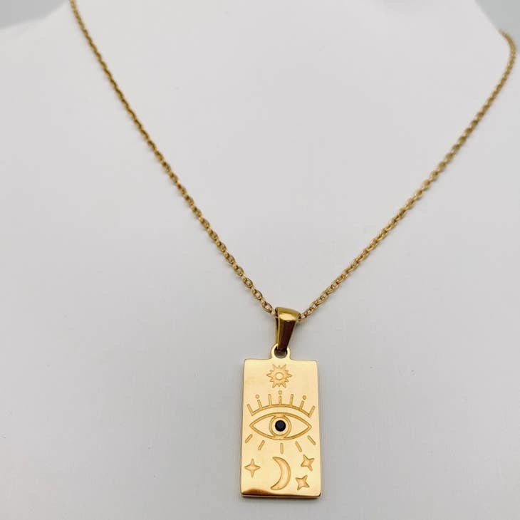 Mio Queena 18K Gold-plated Stainless Steel Tarot Card Pendant Necklace, Eye