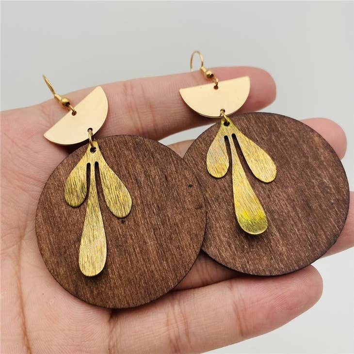 Mio Queena Metal Simple Wooden Earrings