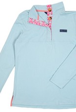 Simply Southern 1/4 Button Pullover, Aqua/Flamingo