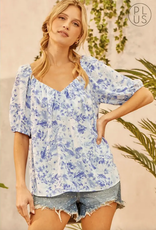 Short Puff Sleeve Blouse, Cashmere Blue