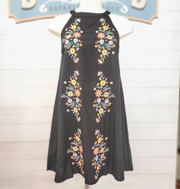 Embroidered A Line Dress, Black