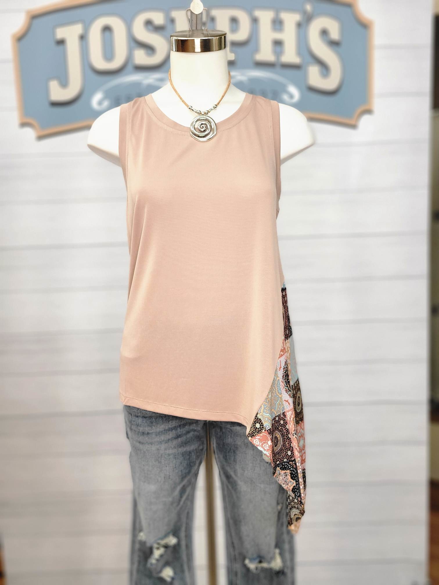 Mystree Rose Asymmetrical Sleeveless Top