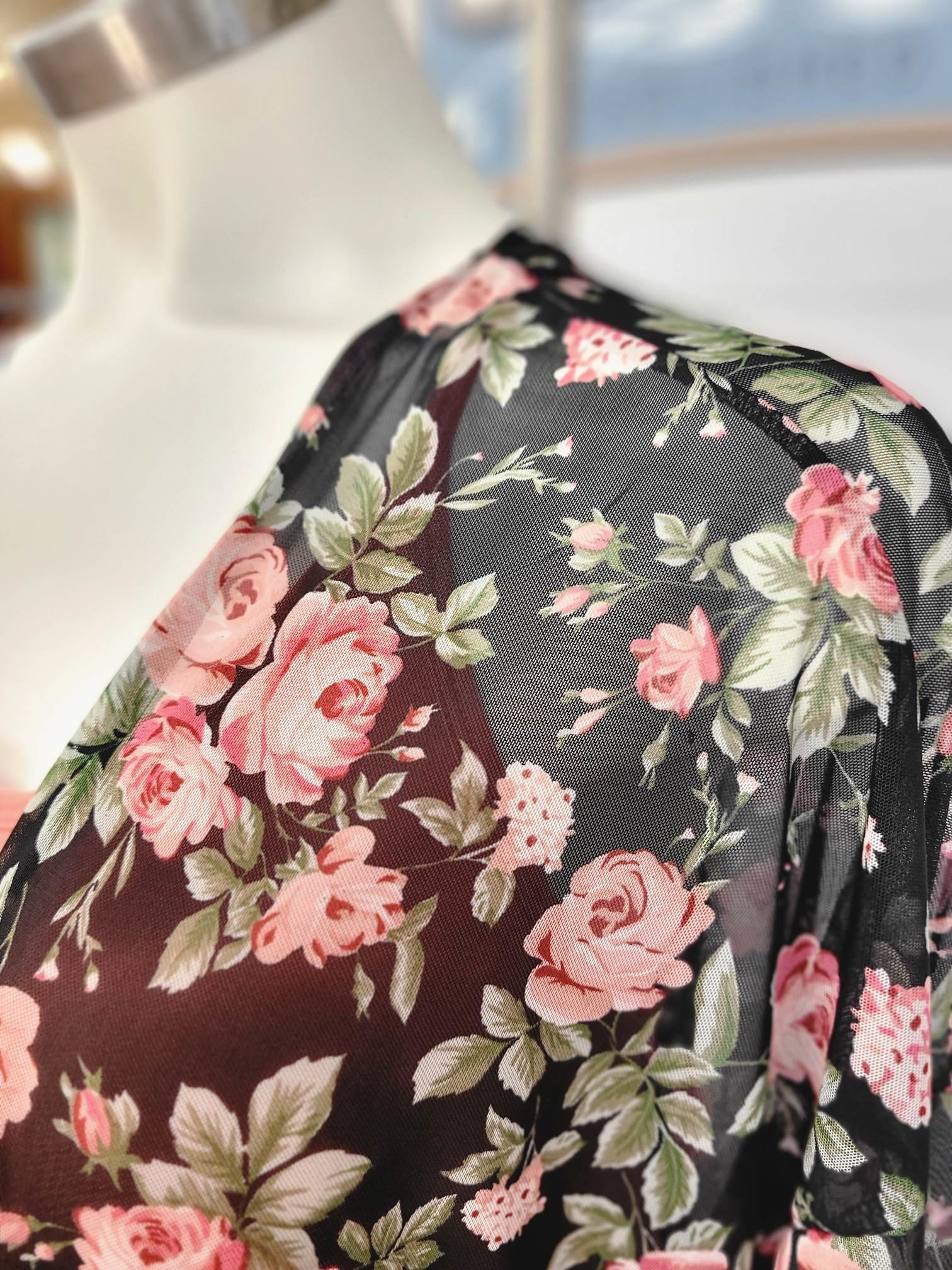 Endless Curves Mesh Floral Print Kimono Cardigan