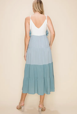 Tiered Color Block Midi Dress with Tassel