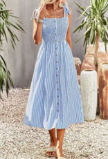 Striped Button Down Tie Strap Midi Dress