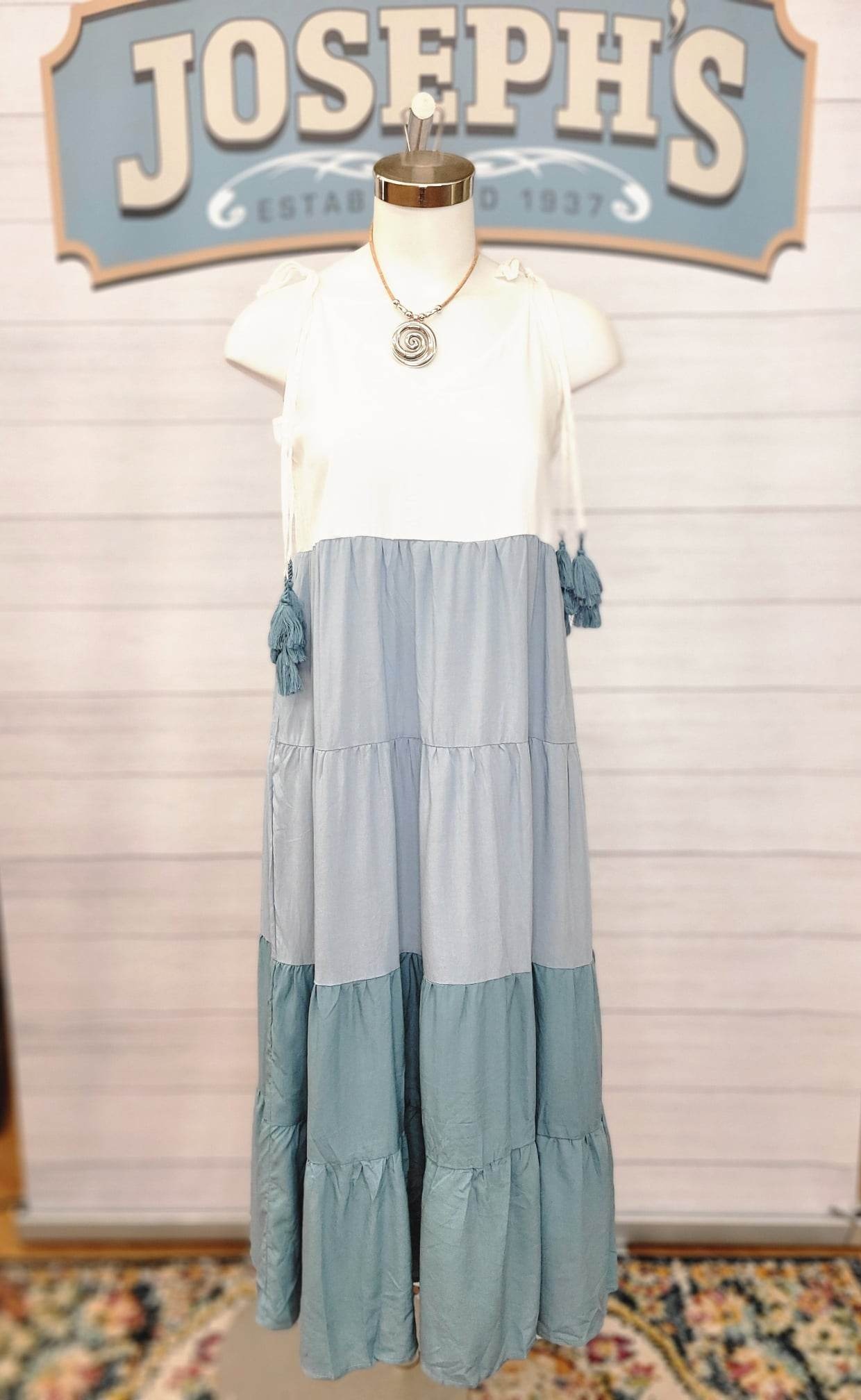 Tiered Color Block Midi Dress with Tassel