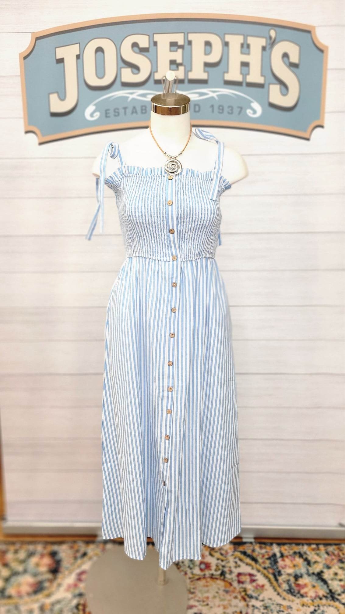 Striped Button Down Tie Strap Midi Dress