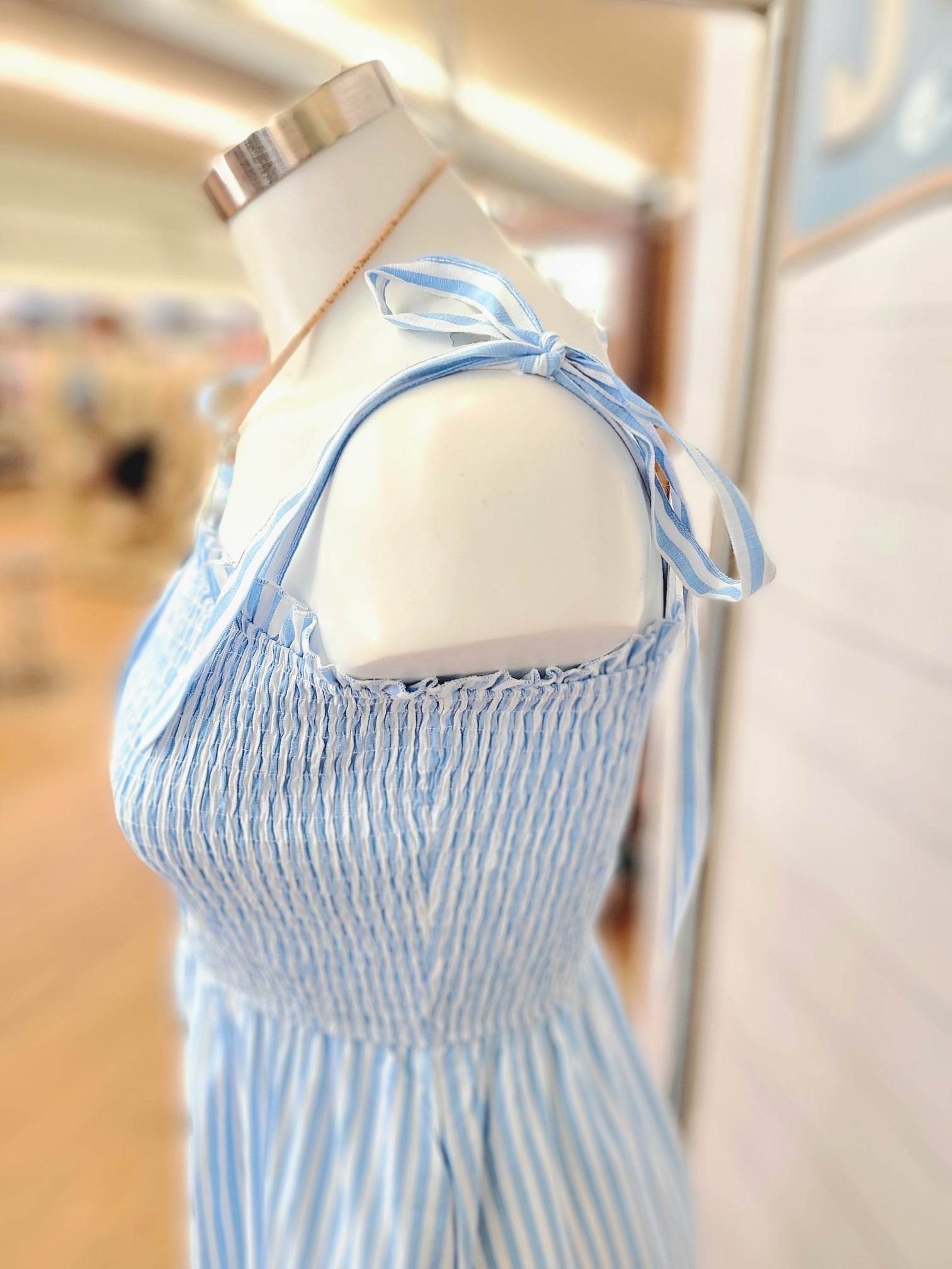 Striped Button Down Tie Strap Midi Dress