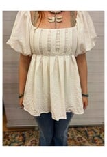 Heyson White Textured Woven Pleated Bust Blouse