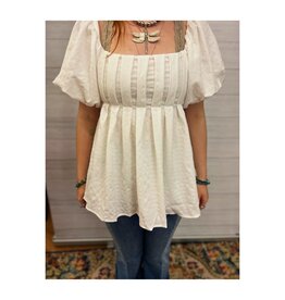 Heyson White Textured Woven Pleated Bust Blouse