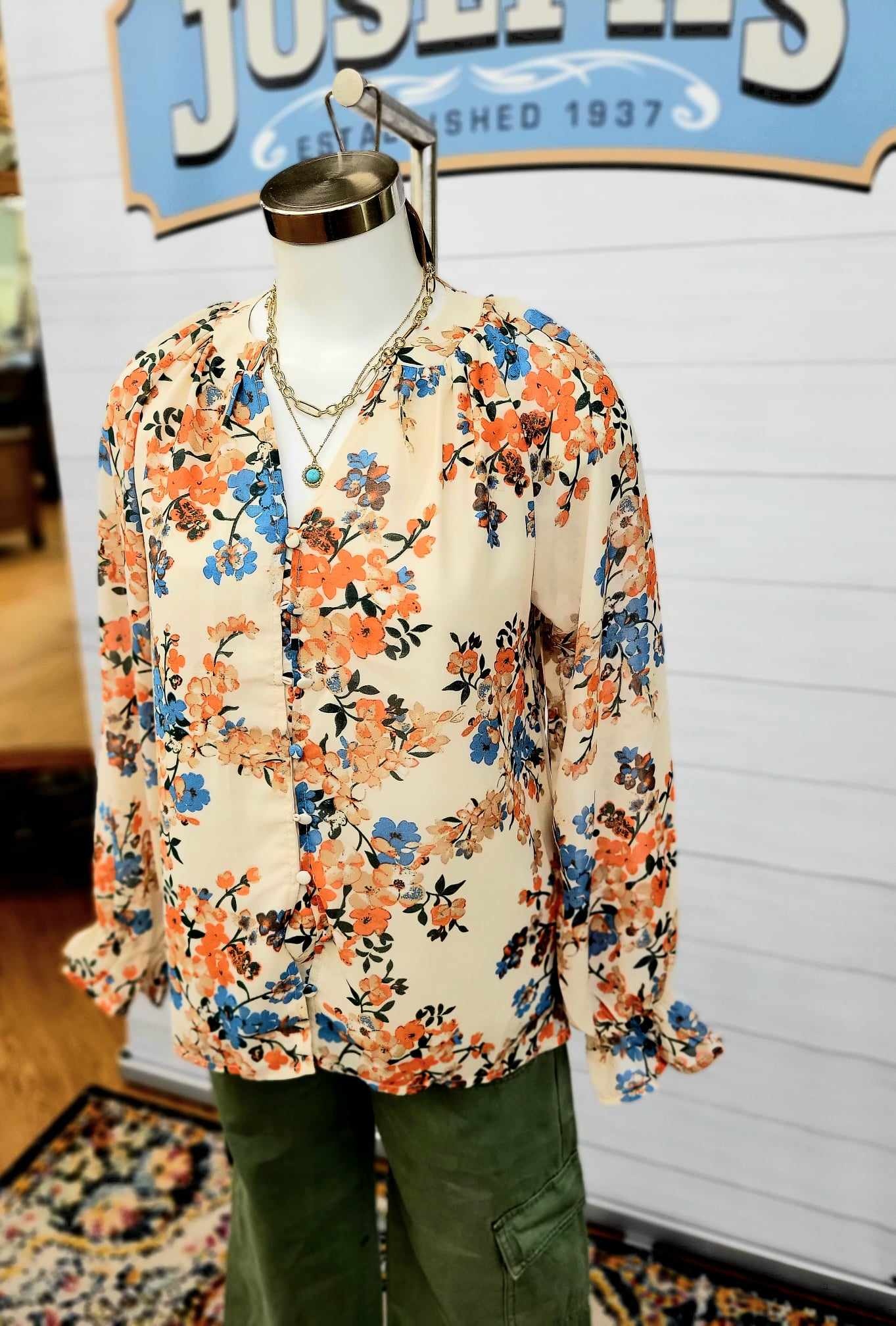 Floral Button Down Long Sleeve Blouse