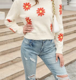 Floral Knit Cropped Sweater, Apricot
