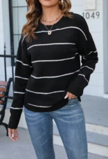 Ribbed Striped Knit Sweater, Black