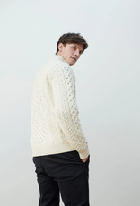 Aran Woollen Mills Ballycroy Mens Aran Half Zip Sweater, Cream