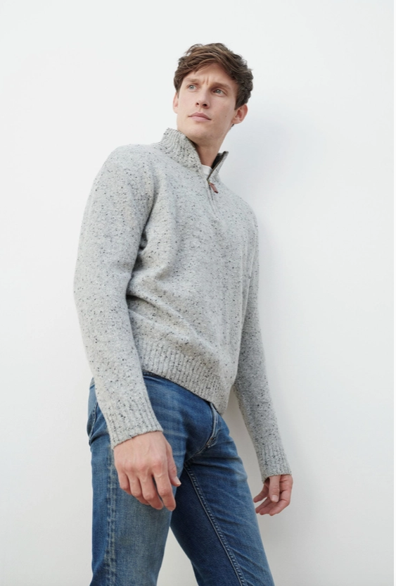 Aran Woollen Mills Belleek Troyer Mens Sweater, Grey