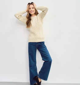 Aran Woollen Mills Inishmore Ladies Slim-Fit Aran Sweater, Cream