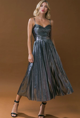 Foiled Woven Midi Dress, Silver