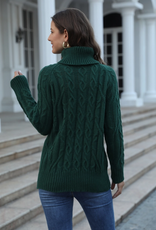 Cable Knit Turtleneck Sweater, Dk Green