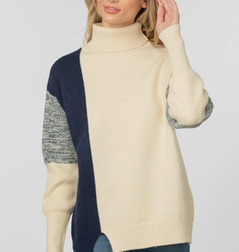 Knit Color Block Turtleneck Sweater, Navy