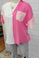 Thomas and Co. Pink/White Colorblock Top