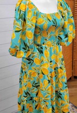 Dress Forum Bubble Sleeve Tiered Dress, Sky Lemon