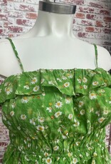 Green Daisy Print Sleeveless Top, 1XL
