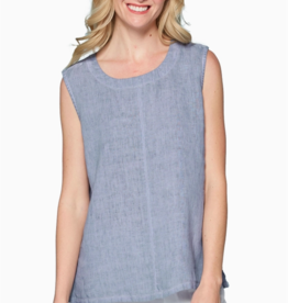 Focus Fashion French Linen Round Neck Tank Top, Bluestone