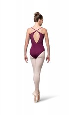 Bloch L9897-Cora Check Mesh Cross Back Cami Leotard-AFRICAN VIOLET