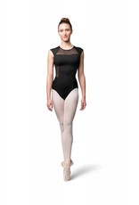 Bloch L9812-Layla Check Mesh Paneled Zipper Back Cap Sleeve leotard-BLACK-SMALL