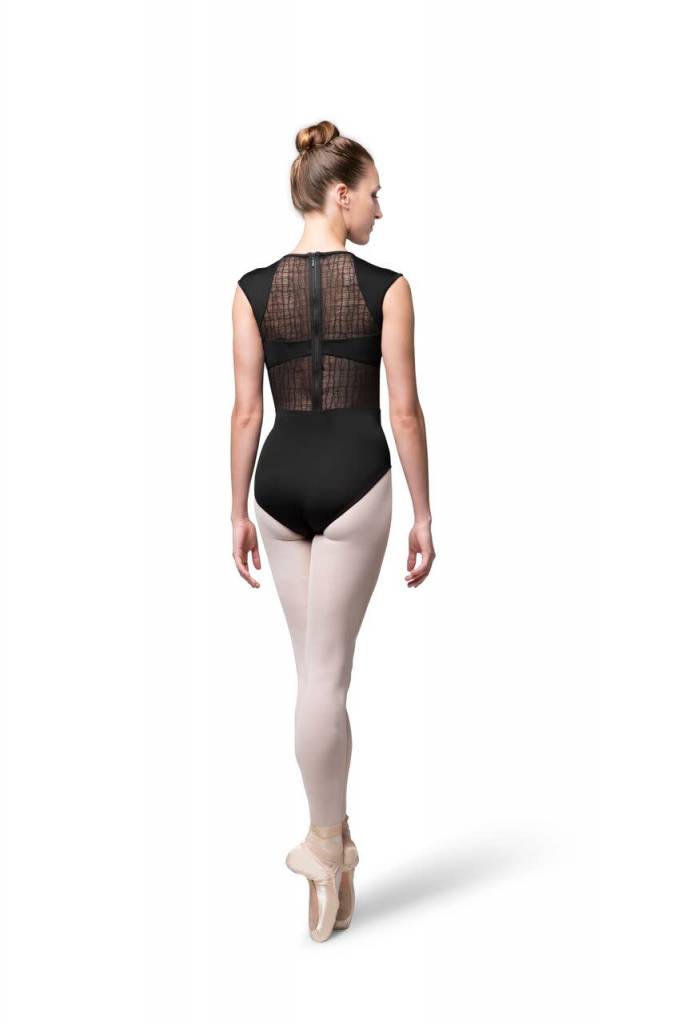 Bloch L9812-Layla Maillot avec Empiècements en Mesh et Fermeture à Glissière-NOIR-SMALL