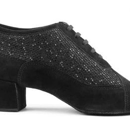 Portdance PD701-Ballroom Shoes Cuban Heel 1.5" Suede Sole Nubuck/Glitter-BLACK