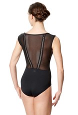 Lulli Dancewear LUF593-Priscila Mesh Cap Sleeve Dance Leotard-BLACK-LARGE