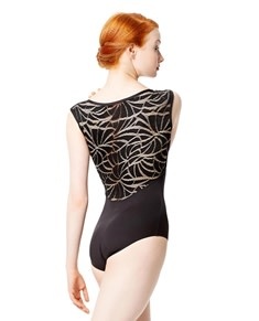 Lulli Dancewear LUF562-Aitana Cap Sleeve Geo Mesh Dance Leotard-BLACK