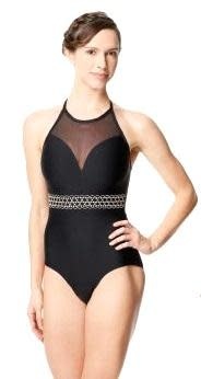 Lulli Dancewear LUF590-Embroidered Mesh Halter Neck Leotard-BLACK-XSMALL