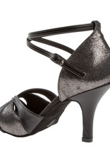 Diamant 141-058-420-Ballroom Shoes 3'' Slim Suede Sole-BLACK LEATHER / PLATINUM SUEDE