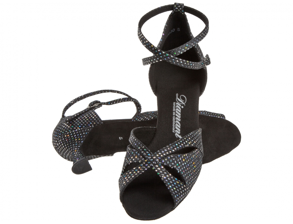 Diamant 141-077-183-Ballroom Shoes 2'' Flare Suede Sole-BLACK/SILVER HOLOGRAM