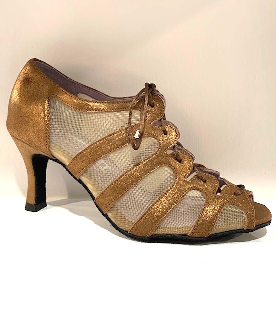 Merlet SYA-1447-130-Ballroom Shoes 2.5" Suede Sole Velvet Leather Metallic-BRONZE