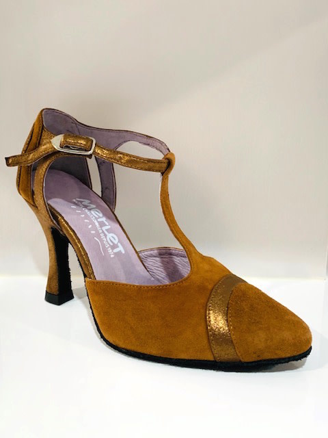 Merlet LUNA-1404-130-Ballroom Shoes 3" Suede Sole Velvet Leather-TAUPE