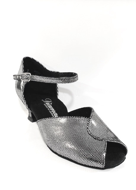 Diamant 001-011-138-Soulier de Danse 1.5" Semelle Suede Cuir Puntino-NOIR / ARGENT