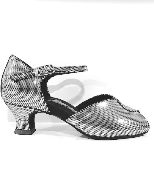 Diamant 001-011-138-Soulier de Danse 1.5" Semelle Suede Cuir Puntino-NOIR / ARGENT