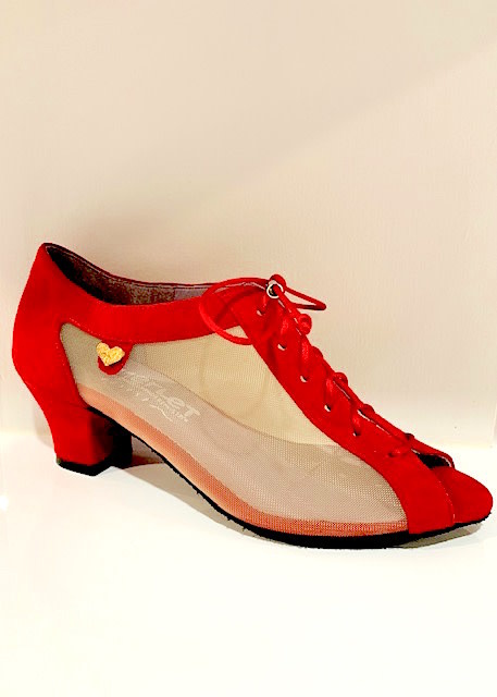 Merlet PARMA-1404-292-Ballroom Shoes 1.7" Suede Sole Velvet Leather-RED